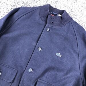 Vintage Izod Lacoste Jacket Mens XL Blue Wool Bomber Plaid Lined Hong Kong